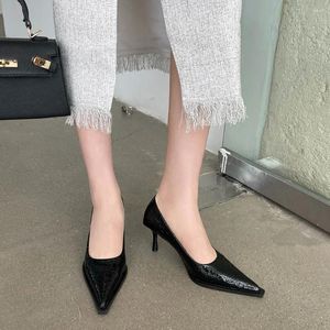 Dress Shoes Pointed Toe Women Pumps Office Thin High Heels Shallow Slip On Black White Silver Party Woman Size 35-39 S