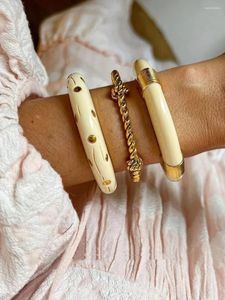 Bracciale rigido vintage smaltato bracciale aperto in metallo con polsino largo per donna Gioielli in ottone leggero lusso europeo e americano