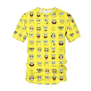 Męskie koszulki męskie śmieszne żółte bob T-shirt gąbka Rodzinna druk 3D Sportswear Cartoon Uni Bluie Cutmens Drop dostawa ap Appre dhqhv