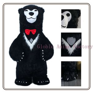 Trajes de mascote {janela em forma de coração} itable polar redondo olhos mascote preto peludo terno 3m traje de urso de pelúcia