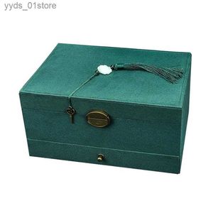 Jewelry Boxes Chinese Style Multi Layer With Lock Earrings Flannel Dark Green Navy Pink Black Necklace Ring Storage Jewelry Box L240323