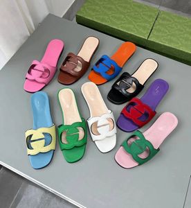 Designer Sandaler Summer Women Flat Slipper Italy äkta läder lyxiga sandaler strand kvinnlig boho öppen tå bild dubbel g tofflor