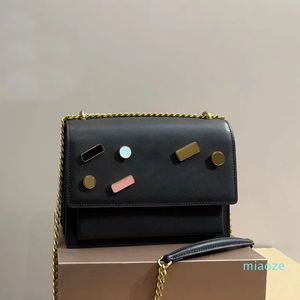 Corrente pôr do sol crossbody saco de couro genuíno crachá carta botão magnético designer feminino ombro mensageiro sacos bolsas clássicas bolsa