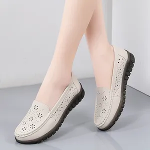 Casual Leather Summer Shoes Womens 205 Hollow Out Sneakers Moccasins Ladies Loafers Breathable Mother Zapatos Mujer