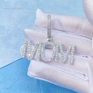 Hiphop smycken GRA Certified VVS Moissanite Mom Pendant Name Letter Pendant Halsband Initial Sier