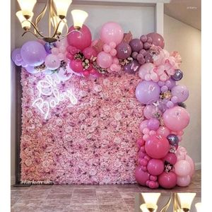 Dekorativa blommor kransar 3D Silk Rose Flower Backdrop Decoration Artificial Wall Panel for Home Decor Baby Shower Backdrops Drop Del Otvyh