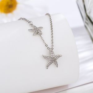 s925 Silver niche ladies necklace full of diamond pentagram pendant clavicle chain in simple style