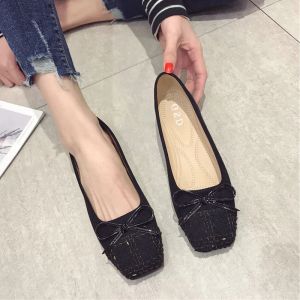 Flats Flat Shoes for Women Spring Autumn New Korean Version Square Toe Flat Heels Black Comfortable Soft Sole Large Size 44 45 46