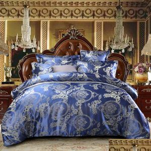 Set di biancheria da letto Matrimonio in stile europeo Jacquard in raso Set da 4 pezzi Consegna a domicilio Forniture per tessuti per giardino domestico Dhb2H