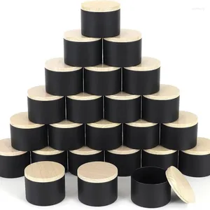 Storage Bottles 24pcs 8OZ Empty Candle Tins Jars Matte Black Containers False Wood Lid 4oz Food Flower Tea Pots Tin Metal Accessory