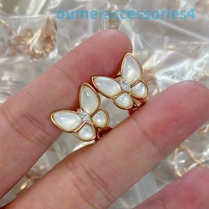 Designer Luxury Brand Jewelry Vanl Cleefl Arpelsstud Earrings White Fritillaria 925 Pure Silver 18k Gold Precision Butterfly Earrings