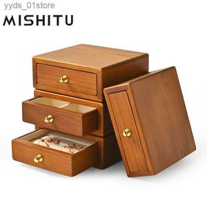 Caixas de joias MISHITU Estojo de joias de madeira sólida para brincos de anel colar retângulo caixa de joias display 13 * 12 * 4,8 cm L240323