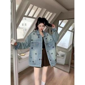 In the spring of 2024, the new explosion blue loose version of the tide brand western-style embroidered letters denim jacket S M L XL