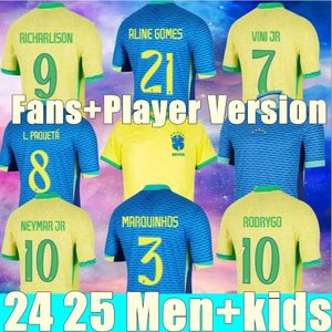 2024 Maglia da calcio brasiliana NEYMAR JR Brasile CASEMIRO Squadra nazionale G.JESUS P.COUTINHO Casa lontano Uomo Bambini L.PAQUETA T.SILVA PELE MARCELO VINI JR Maglia da calcio uniforme