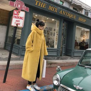 Autumn/winter New Korean Version Imitation Mink Fur Thickened Loose Plush Throwing Hat Long Coat for Women