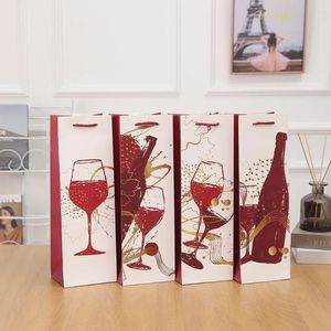 Aufbewahrungsbeutel 12 Stück Rotwein Einzelflasche Verpackung Handtasche Dickes Kraftpapier Geschenkverpackung Festival Champagner Tragbare Tasche