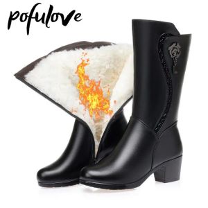 Stivali Pofulove Women Fur Stivali Scarpe invernali Teli alti convugi in pelle nera Brack Woman Botas Designer Designer Designer 41 Femmina femmina