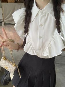 Kvinnors blusar vita blus kvinnor sommar kort ärm tröjor damer söt ruffle blusa kvinnliga eleganta koreanska mode tops camisas ropa