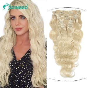 Extensões de cabelo ondulado, prendedor para extensão de cabelo, marrom escuro, loiro, trama dupla, 160 g/conjunto, 10 peças, cabeça inteira