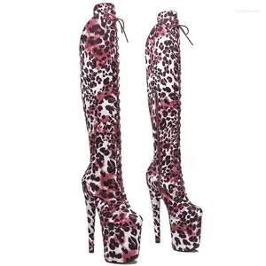 Танцевальная обувь LAIJIANJINXIA, 20 см/8 дюймов, с леопардовым верхом, женские вечерние сапоги на платформе и высоком каблуке, современные сапоги до колена, 323