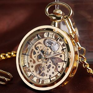 Vintage Watch Necklace Steampunk Skeleton Mechanical Fob Pocket Watch Clock Pendant Hand-winding Men Women Chain Gift CX200807253n