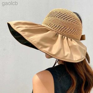 Wide Brim Hats Bucket Hats Summer Womens Bucket Hat UV Protection Wide Brown Beach Sun Hat Empty Top Hat Horsetail Hat Bow Womens Panama Hat 24323