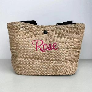 Shopping Bags Women's Straw Beach Bag With Embroidered Name Holiday Woven Tote Personalized Wedding Bridesmaid Gifts