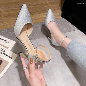 Dress Shoes 2024 Spring Women's Pumps Sexy Pointed Toe Thin Heel Shininy Party Wedding Woman Summer Ankle Strap High Heels