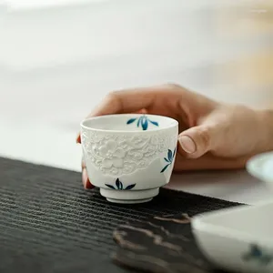 Cups Saucers 2pc/set Pure Hand-painted Butterfly Orchid Teacup Relief Vine Tea Bowl Master Teaware Accessories Decoration 60ml