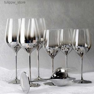 Wine Glasses High quality electroplated red wine glasses gray coasters crystal champagne glasses hotels parties drinks wedding gifts L240323