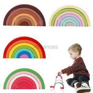 Sorting Nesting Stacking toys Wooden Rainbow Building Blocks Childrens Stacker Baby Toy Color Recognition Montessori Balance Education Gifts for Children 24323
