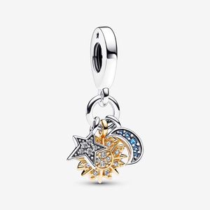 Two-tone Stars, Moon, Sun Dangle Charm Pandoras 925 Sterling Silver Luxury Charm Set Bracelet Making Diamond charms Designer Necklace Pendant Original Box TOP quality