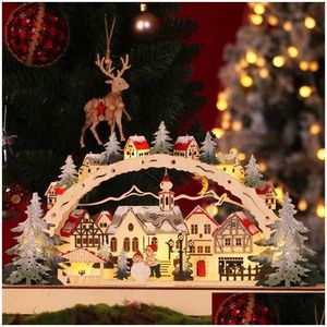 Decorazioni natalizie Desktop Ornamenti in legno Led Luce luminosa Villaggio di Natale Decorazione della casa P0828 Consegna a goccia Giardino festivo Pa Dhd5E