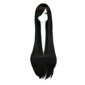 Парики QQXCAIW Длинные прямые вечерние косплей черные 40 дюймов 100 см парики из синтетических волос