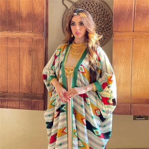 Этническая одежда Ид Мубарак Модный мусульманский комплект из 2 предметов Абая для женщин Дубай Хиджаб Платье и кимоно с принтом Арабский Турецкий Исламский Малайский