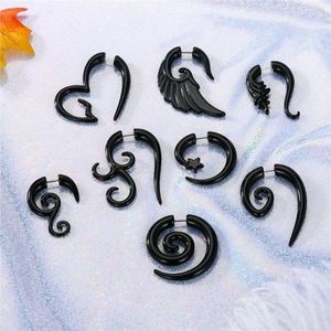 Saplama küpeleri 8 çift modaya uygun akrilik kulak konikleri spiral göstergeler fişler boynuz takı hediyesi kadınlar için damla