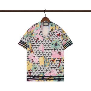 Дизайнерская модная футболка Гавайи с цветочным принтом и буквенным принтом Пляжные рубашки Мужская дизайнерская шелковая рубашка для боулинга Повседневная мужская летняя рубашка с коротким рукавом Свободные Азиатский размер M-3XL #aas26