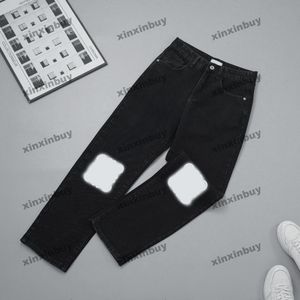 xinxinbuy Pantaloni uomo donna firmati Parigi Ginocchio stampa floreale lettera denim Primavera estate Pantaloni casual Nero blu S-2XL