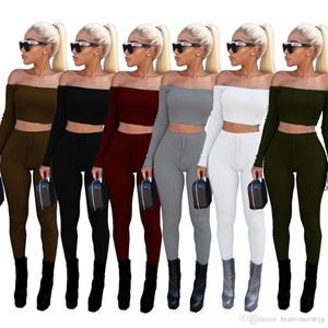 New women designer sportswear long sleeve off shoulder sweat shirt pants tracksuit hoodie legging 2 piece set bodycon outfits hot streetwear 002