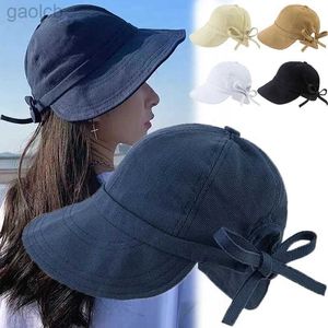 Wide Brim Hats Bucket Summer wide fisherman hat for womens folding sun umbrella adjustable outdoor sports bucket Panama buckets 24323