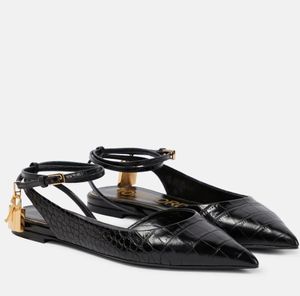 New Summer Walk Luxury Women Padlock Leather Sandals Shoes Lock & Key Nude Black Gold Leather Ballet Flats Easy Wear Lady Party Walking Woman tom fords Dress Shoe Box