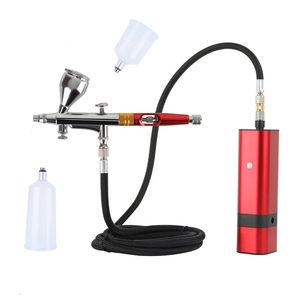 RIBO Portable Airbrush Auto Mini Air Brush Top Gun With Compressor Kit Quiet Art Cake Nail Model Painting Tattoo Manicure Tool 240318