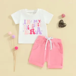 Kleidungssets Wankitoi große Schwester Little Matching Outfit Baby Girl Letter Print T-Shirt Solid Color Shorts Kleinkind Sommerkleidung