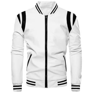 Chouyatou Men's Casual Color-Block Patches Full Zip Fleece Foded Pu Leather Varsity Bomber Jacket