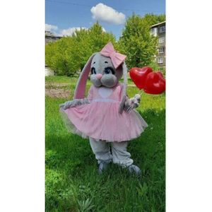 Mascot Costumes New Adult Halloween Christmas Cute Pink Bunny Hare Rabbit Mascotte Cartoon Plush Fancy Dress Mascot Costume