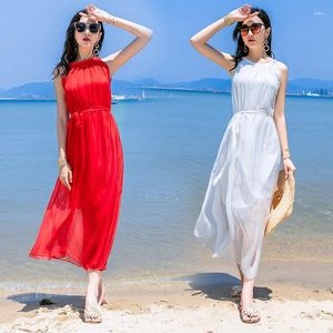 Sukienki swobodne Wysokiej jakości jedwabne lato dla kobiet 2024 Biała sukienka żeńska plaża Vestido de Mujer PPH4995