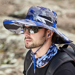 Cappelli a tesa larga Cappelli a secchiello Cappello da sole da uomo a tesa da 12 cm mimetico estivo in mesh traspirante protezione solare coperchio a benna pieghevole cappello da pesca all'aperto 24323