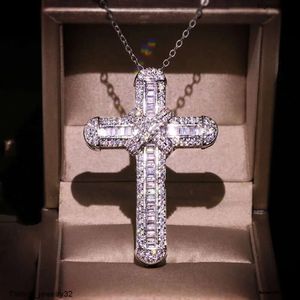 Long Pendant Necklace Zircon Cz Party Wedding Cross Pendant for Women Men Hiphop Jewelry