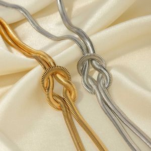 Hot Selling Titanium Steel Knotting Populärt på samma 16K guld rostfritt stål dubbelskikt flätad knatthalsband