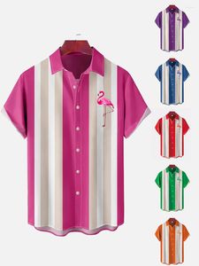 Męskie koszule Flamingo Flamingo Summer Bowling Style Hawaiian Short Sleeve Daily Street Zużycie Wygodne miękkie modne przycisk mody desi